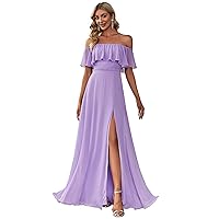 Ever-Pretty Women's Off The Shoulder Bridesmaid Dresses Side Split Beach Maxi Formal Dress Lavender US16
