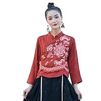 Chinese Elegant Long Sleeve Blouse Hanfu Traditional National Flower Embroidery Tang Suit Cheongsam Tops