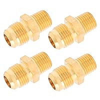 SUNGATOR Tube Fitting 3/8 inch Flare x 1/4 inch Male NPT, Brass Half-Union Gas Adapter, 3/8'' Male Flare to 1/4'' NPT Propane Fittings, Brass Flare Tube Fitting for Propane (4-Pack)
