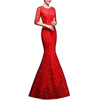 Women's in Red Sleeve Lace Mermaid Prom Dresses