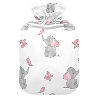 Hot Water Bottles with Cover Elephant Butterfly Hot Water Bag for Pain Relief, Warming Hands, Heating Bag 2 Liter