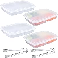 4 Packs Deli Meat Container for Fridge with Lids 4-Compartment Bento Lunch Box Snack Containers Fridge Food Shallow Low Profile Bacon Holder with 2 Pcs Buffet Serving Tongs
