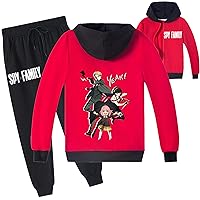 Kids Girls Spy Family Zip Up Hoodie and Sweatpants Set,Classic Long Sleeve Jackets Comfy Soft Tracksuit for Children