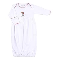 Unisex Baby's First Christmas Red Embroidered Gathered Gown