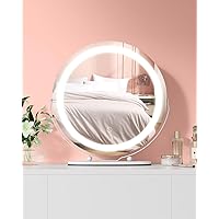 19 Inch Vanity Mirror, Round LED Vanity Mirror with Dimmable 3-Color Touch Lighting, Adjustable Brightness, 360° Swivel Feature for The Perfect Angle, Simple, Quick Installation, White