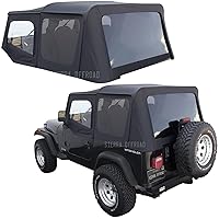 Sierra Offroad Soft Top for 1988 to 1995 Jeep Wrangler YJ - Black, Denim Vinyl - 2 Door Jeep Soft Top with Rear Plastic Tinted Windows - Factory Precision Fit Replacement - with Upper Door Skins