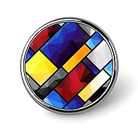 Geometric Pattern in Mondrian Style Round Lapel Pin Tie Tack Cute Brooch Pin Badge for Men Women Hat Clothing Accessories