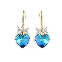 Blue Crystals Drop Dangle Earrings for Women Girls Love Heart 18K Gold Sterling Silver Cz Butterfly Earring Set Boho