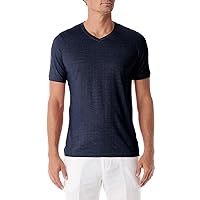 Men's Silk V-Neck Short Sleeve Shirt - Color Navy