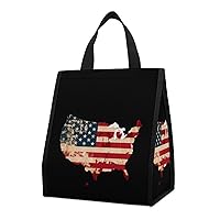 Retro American Flag US Map Lunch Bag Insulated Lunch Tote Bag Reusable Lunch Box Container Cooler Lunch Box Bag for Women Men