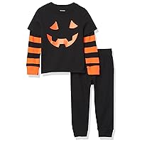 The Children's Place baby-boys And Toddler Boy Halloween Long Sleeve Pumpkin 2 in 1 Top and Fleece Jogger Pants 2-piece Set