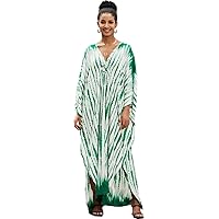 green caftan dresses for women plus size swimsuit cover up stripes print beach cover up vneck open split bathing suit cover up batwing sleeve kaftans for women loungewear (LS-8744-2)