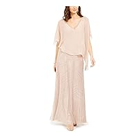 JKARA Womens Pink Beaded Attached Asymmetrical Cape 3/4 Sleeve V Neck Full-Length Evening Fit + Flare Dress 6