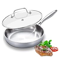 DELARLO Whole body Tri-Ply Stainless Steel 12inch Frying Pan With Lid, Oven safe induction skillet,pots and pans set,Suitable for All Stove (Detachable Handle)