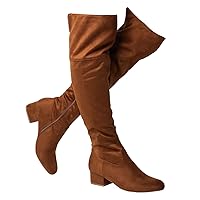 katliu Women's Knee High Boots Suede Chunky Heel Side Zipper Fashion Boots Stretch Winter Long Boot