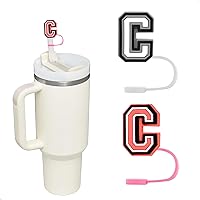 Letter Straw Cover for Stanley Cup 30＆40 oz, 2PCS Straw Topper for Stanley Tumbler, 10 mm Straw Cap for Stanley Accessories, Letter Personality Name ID Straw Lid for Stanley (C)