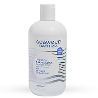 Seaweed Bath Co. Bubbling Dream Soak, Vetiver Geranium Scent, 12 Ounce, Sustainably Harvested Seaweed, Oat Milk, Hemp Oil