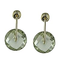 Green Amethyst Round Shape Gemstone Jewelry 925 Sterling Silver Drop Dangle Earrings For Women/Girls | Yellow Gold Plated