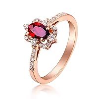 KnSam Real Gold Jewellery 18K Rose Gold 750 Rings for Women, Ruby Rectangle Oval Shape Confidence Ring Diamond Ring Red Rose Gold, 18 carat (750) rose gold, Ruby
