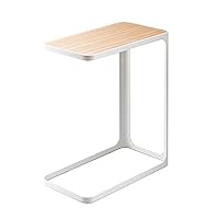 Home Small Metal and Wood Bedside Compact Side Table for Modern Living Room - Narrow C Shaped Slim End Table Steel One Size White