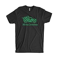 Threadrock Men's Green Plaid Truck with Christmas Tree T-Shirt