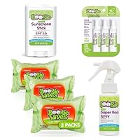 Boogie Wipes Travel Essentials for Baby and Kids, 1 Baby Sunscreen, 1 Diaper Rash Cream Spray, 1 Pack of 3 Hand Sprays, 90 Count Fresh Wipes