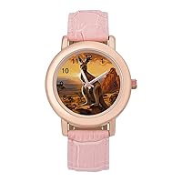 Kangaroo Sunset Women's Watches Classic Quartz Watch with Leather Strap Easy to Read Wrist Watch