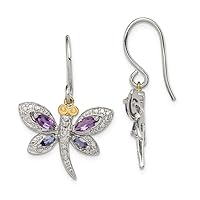 925 Sterling Silver Shepherd hook and 14K Amethyst and Iolite and Diamond Dragonfly Earrings Measures 27x21mm Jewelry for Women