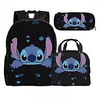 Cute Kawaii Stitch 3pcs Elementary School Backpacks With Lunch Bags+Pencil Case Laptop Backpack Multifunction Daypack Bookbag gifts