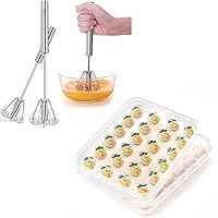 Newness 2 PCS Egg Whisk [10in & 12in] and Deviled Egg Containers with Lid