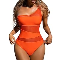 BIKINX Sexy One Piece Swimsuit for Women One Shoulder Monokini Bathing Suits Tummy Control Mesh Swimwear