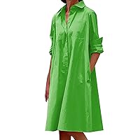 Shirt Dresses for Women Button Down Dress Long Sleeve Casual Collared Midi Dress with Pockets