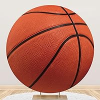Diameter 6ft Brown Basketball Photo Round Backdrop Cover Physical Exercise for Kids Boys Man Birthday Party Circle Photography Background Newborn Gender Reveal Party Sports Theme Backdrop