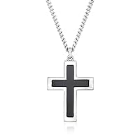 Men's Black Onyx and Sterling Silver Cross Pendant Necklace. 24 inches