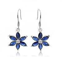 Sterling Silver Genuine Sapphire and Diamond Earrings (G-H, SI1-SI2)
