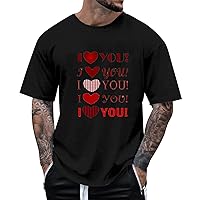 Men's Fashion Round Neck Loose Retro Short Sleeve T-Shirt Valentine's Day Spring and Summer Short Tops, M-3XL