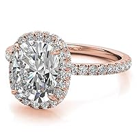 2.0 ct Elongated Cushion Moissanite Rings for Women, Colorless VVS1 Clarity Moissanite Diamond Rings 14K Rose Gold Prong Setting Solitaire Moissanite Engagement Rings for Women Jewelry Gifts