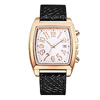 Men's Square Leather Watches: Analog Quartz PU Leather Band Large Arabic Numerical Scale Calendar Display - Tonneau Shaped Case Black Band