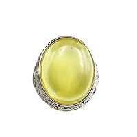 Natural Yellow Amber Ring Gemstone Silver Men Adjustable Size Ring 20x16mm AAAAA