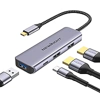 Dual HDMI Adapter for 2 Monitors, Newmight 4 in 1 USB C to Dual HDMI Adapter 4K@30Hz with 100W PD Charging, USB-A Port, HDMI Adapter for Dual Monitors for MacBook Pro Air, HP, Dell, iPhone 15 Series