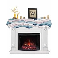 Abstract Mantel Scarf, Modern Geometric Ombre Turquoise Ocean Wave Stripe Fireplace Mantel Scarf Mantel Shelf Top Scarf Runner for Seasonal Holiday Decorations Indoor Home Living Room