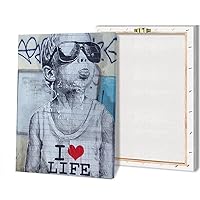 Banksy Street Art Boy I Love Life Print Poster Graffiti Wall Art Canvas Prints Painting Posters and Prints Wall Decor Cuadros Home (2-Framed,12inx16in)