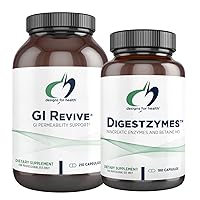 Designs for Health GI Revive (210 Capsules) + Digestzymes Digestive Enzymes (180 Caps) Gut Health Bundle - 2 Gut Support Supplements to Support The GI Lining, Occasional Gas & Bloating