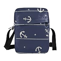 ALAZA Stripes Anchor Star Crossbody Bag Small Messenger Bag Shoulder Bag with Zipper for Women Men