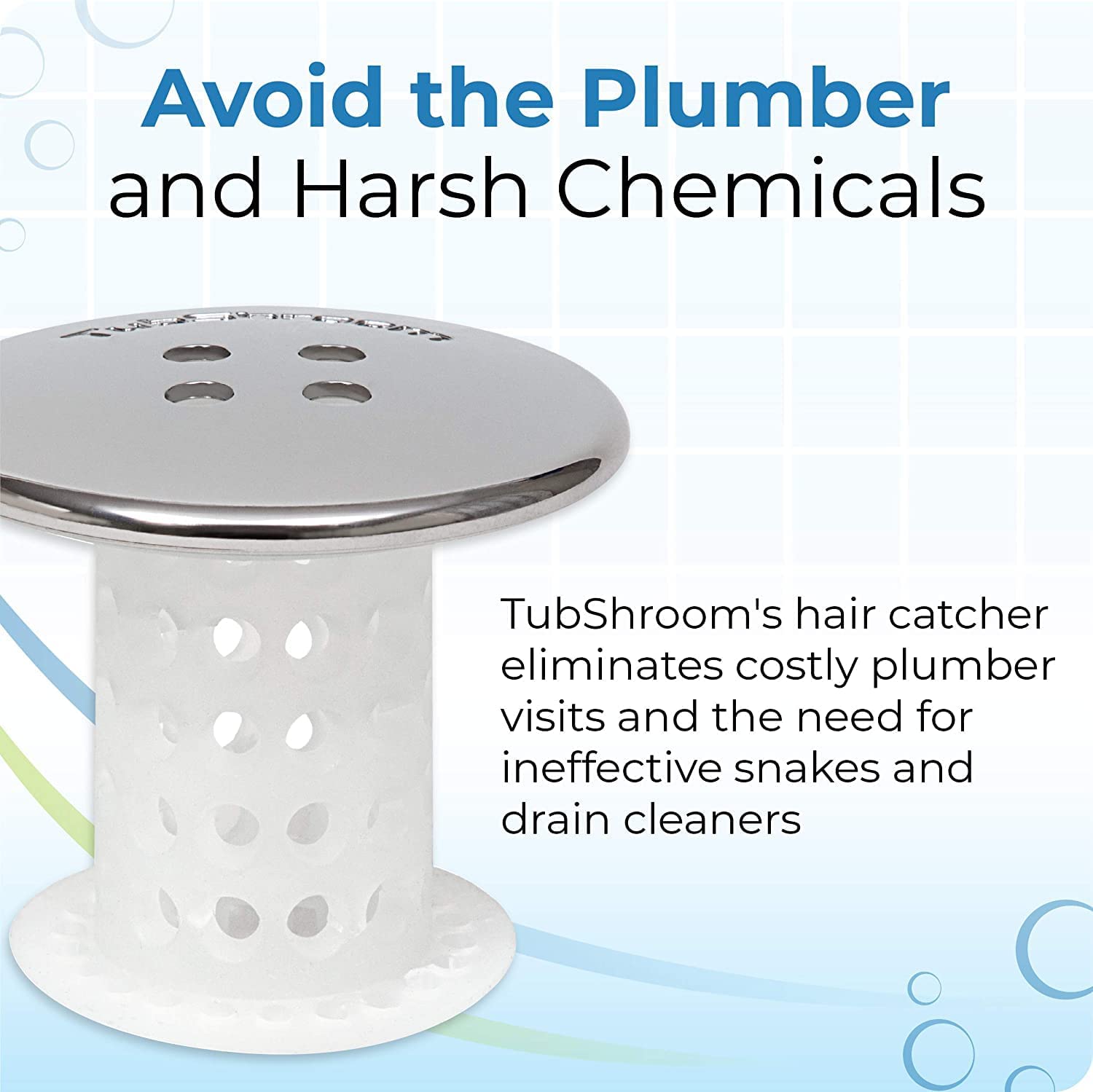 TubShroom Tub Drain Hair Catcher, Chrome – Drain Protector and Hair Catcher for Bathroom Drains, Fits 1.5” – 1.75” Bathtub and Shower Drains