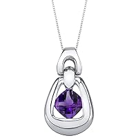 PEORA Sterling Silver Sungate Solitaire Pendant Necklace in Various Gemstones, 6mm Cushion Cut, with 18 inch Italian Chain
