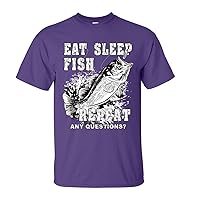 Fishing Eat Sleep Fish Repeat Funny Outdoors Novelty Short Sleeve T-Shirt Fisherman Bass Trout Catfish Crappie Walleye-Purple-XXL