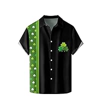 Novelty Funny Graphic Tees Men 2024 St Patricks Day Shirt Button Down Hawaiian Collared Dress Shirts Lucky Irish Holiday Tops
