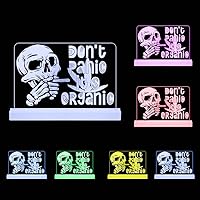 Skull Smoke Cigarette 3D Illusion LED Lamp,Don't Panic It's Organic Hemp Slogan Custom Acrylic Multi Color Night Light with Remote Bar Decor (White)