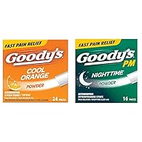 Goody's Pain Relief Extra Strength Headache Powder Cool Orange 24 ct & PM Nighttime Powder for Pain with Sleeplessness 16 Packets